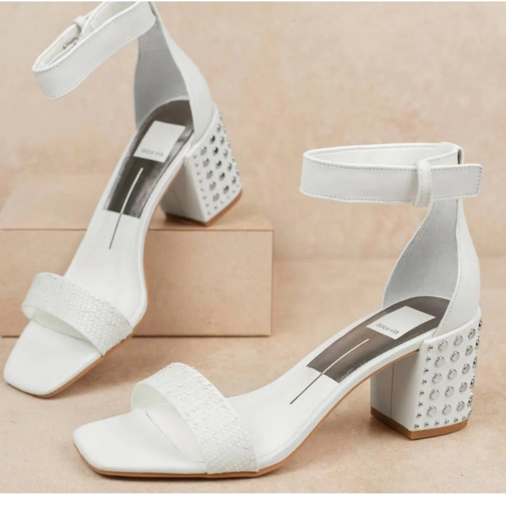 DOLCE VITA DORAH WHITE STUDDED HEELS - Picture 2 of 9